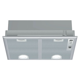 Neff Canopy Cooker Hood in silver, built-in canopy style with twin grease filters and two integrated spotlights
