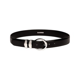 Sandro black leather belt with silver-tone double-ring buckle and stud detailing