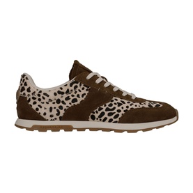 Salamandar brown leopard-print pony hair and suede lace-up trainers with gum sole