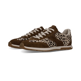 Salamandar brown suede and leopard print pony hair lace-up trainers with beige rubber sole
