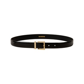 Sandro black leather belt with gold-tone square buckle and single prong closure
