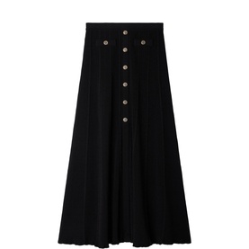 Button Pointelle Knitted Flared Skirt