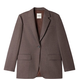 Sandro women's single-breasted blazer in taupe-brown, notch lapels, flap pockets, one button fastening
