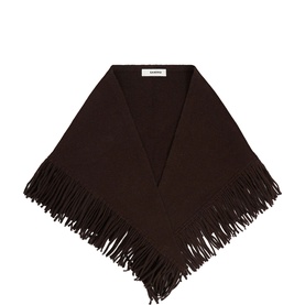Sandro brown triangular knit scarf with fringe trim hem, one size