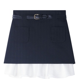 Pinstripe Ruffled Mini Flared Skirt