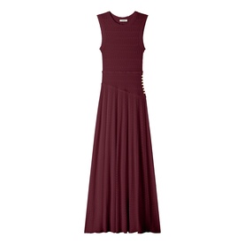 Sandro Womens French Dress in red, sleeveless maxi length with pleated skirt and side button detail
