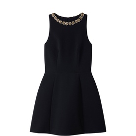 Floral Jewel Embellishment Mini Flared Dress