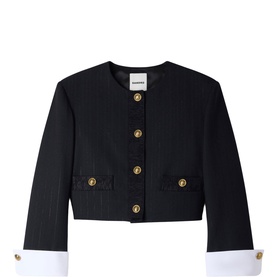 Pinstripe Single-Breasted Cropped Jacket