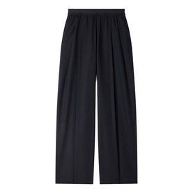 Sandro Womens French Dress trousers in navy blue, wide-leg silhouette with elasticated waistband and front pleats