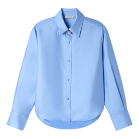Sandro sky blue long-sleeve button-front shirt with pointed collar and curved hem