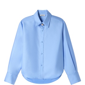 Sandro sky blue long-sleeve button-front shirt with pointed collar and curved hem