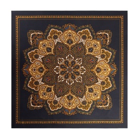 Sandro black and ochre silk square scarf with ornate mandala floral pattern and gold border detail