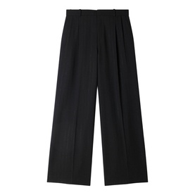 Sandro Pinstripe High-Rise Wide Leg Trousers in black, wide-leg silhouette with vertical stripes, pleat details and belt loops