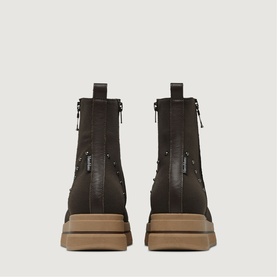 Marco Moreo brown leather ankle boots, rear view showing dual zip detail and tan chunky sole