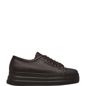 Marco Moreo brown leather lace-up platform trainers with thick black chunky sole, side profile view