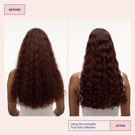 Maria Nila True Soft collection before and after results showing transformed curly hair with improved definition and softness