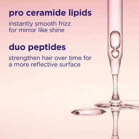 Maria Nila conditioner ingredient graphic highlighting pro ceramide lipids and duo peptides with a pink droplet visual.