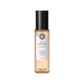 Maria Nila Healing Cica Oil hair oil in clear amber-toned bottle with black pump cap and gold logo detail