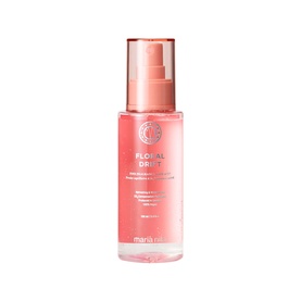 Maria Nila Floral Drift Hair Mist in a pink pump bottle with rose-toned label and gold cap detail