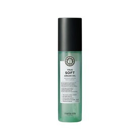 Maria Nila True Soft Argan Oil hair oil in green spray bottle with black cap