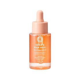 Maria Nila Head & Hair Heal Soothing Serum, amber glass dropper bottle with peach cap