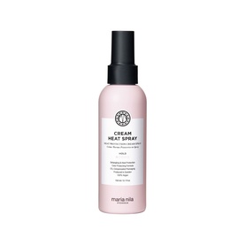 Maria Nila Cream Heat Spray in a pink pump bottle with black cap, heat protection styling spray