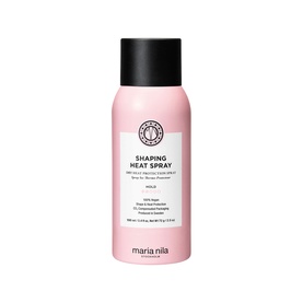 Maria Nila Shaping Heat Spray in pink aerosol can with white label, heat protection styling spray