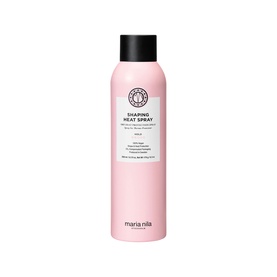 Maria Nila Shaping Heat Spray in a pink aerosol can with black cap, heat protection styling spray