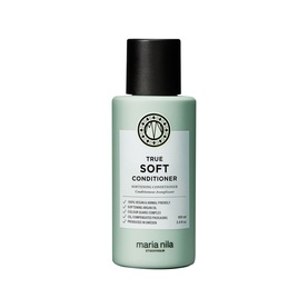 Maria Nila True Soft Conditioner in a small sage green bottle with black cap, front label visible