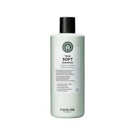 Maria Nila True Soft Shampoo in a sage green 350ml bottle with black cap