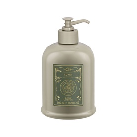 Penhaligon Luna Body Lotion in sage green pump dispenser bottle with decorative label, 500ml