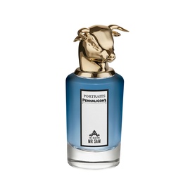 Penhaligon's Portraits Mr Sam Eau de Parfum in blue glass bottle with gold bull figurine cap