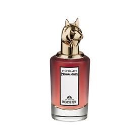 Penhaligon Portraits Duchess Rose EDP in deep red glass bottle with gold fox-head stopper
