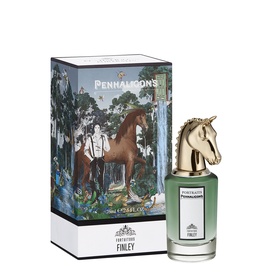 Penhaligon Portraits Finley EDP with illustrated box featuring a chestnut horse, gold horse-head cap stopper, green label