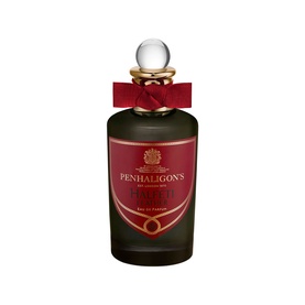 Penhaligon's Eau de Parfum in dark green bottle with red label, gold collar, and round glass stopper