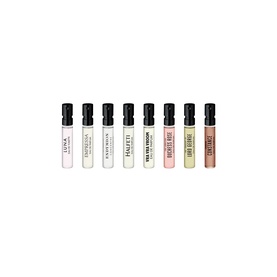 Penhaligon fragrance discovery set with nine miniature spray vials in varied pastel labels, arranged in a row.