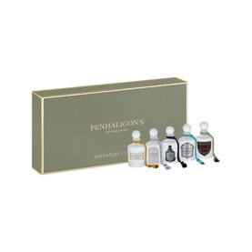 Penhaligon's Miniature Fragrance Set featuring five miniature bottles in a sage green gift box