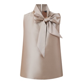 Roisin Linnane Mya Bow-Detail Top in gold, sleeveless with oversized front bow and keyhole back neckline
