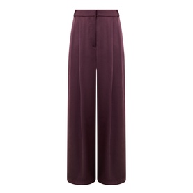 Roisin Linnane wine wide-leg trousers with front pleats, belt loops, and satin finish, in a viscose-acetate blend