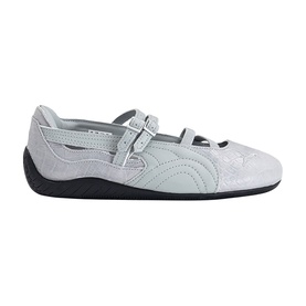 Puma women's white croc-effect mary jane flat shoe with velcro straps and black rubber sole
