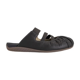 Puma slip-on mule in espresso bean, leather upper with double strap detail and brown rubber sole, women's shoe