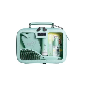 The Smooth Company Smoothcase&trade; Travel Set in mint green zip case with hairbrush, spray, and hair care products