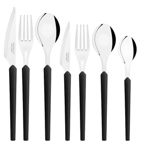 Tramontina black and silver stainless steel cutlery set, featuring 7 pieces with black handles including forks, knives and spoons