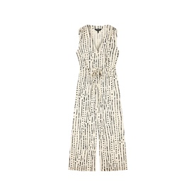 Whistles cream sleeveless wide-leg jumpsuit with black abstract stripe print, V-neckline and tie waist detail