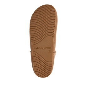 Emu Australia camel slipper sole with wave-textured rubber outsole and embossed brand logo