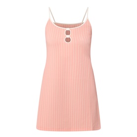 Eres pink ribbed slip dress cover-up with spaghetti straps, white trim, and double ring bust detail