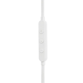 JBL Tune 310C USB-C Wired In-Ear Headphones in white, close-up of inline three-button remote control on cable.