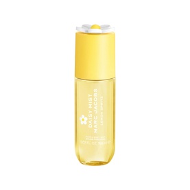 Marc Jacobs Daisy Mist Lemon Spritz Hair and Body Mist in yellow bottle with daisy flower cap detail
