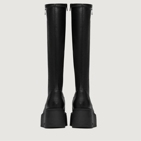 Marco Moreo black leather knee-high platform boots, back view showing zip fastening and chunky black sole