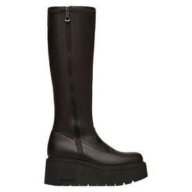 Marco Moreo brown leather knee-high platform boots with chunky black sole and side zip fastening